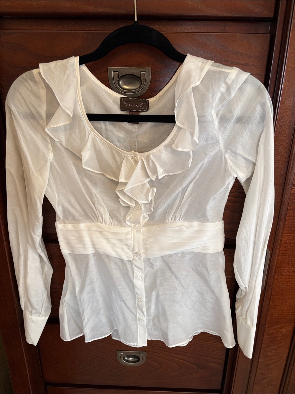 New! Loft White Ruffled Button-Front Women's Blouse size XSP